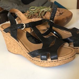 BOC Born Concepts Black Cork Wedge Sandals